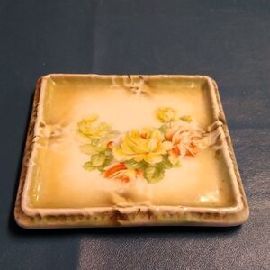 Vintage Porcelain Floral Square Tea Trivet Dish Cottagecore Grandmacore
